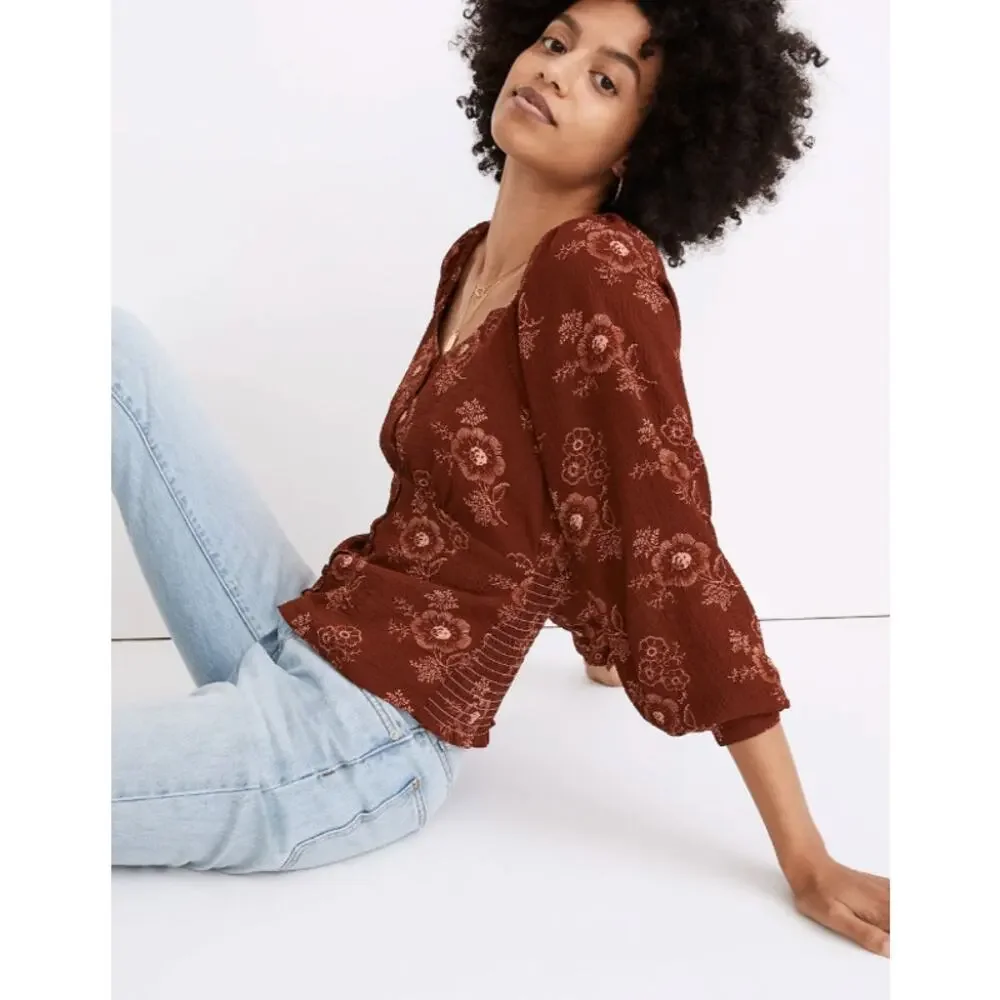 NWOT Madewell Preston Puff-Sleeve Top in Letterpress Floral XS